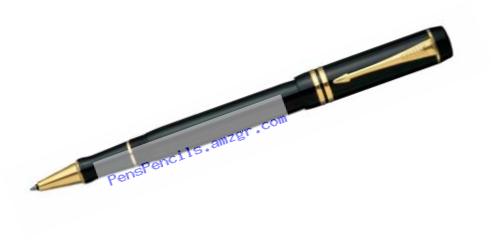 Parker Duofold Black with Gold-Plated Trim, Rollerball Pen, Fountain Pen with Medium Black refill (S0690470)