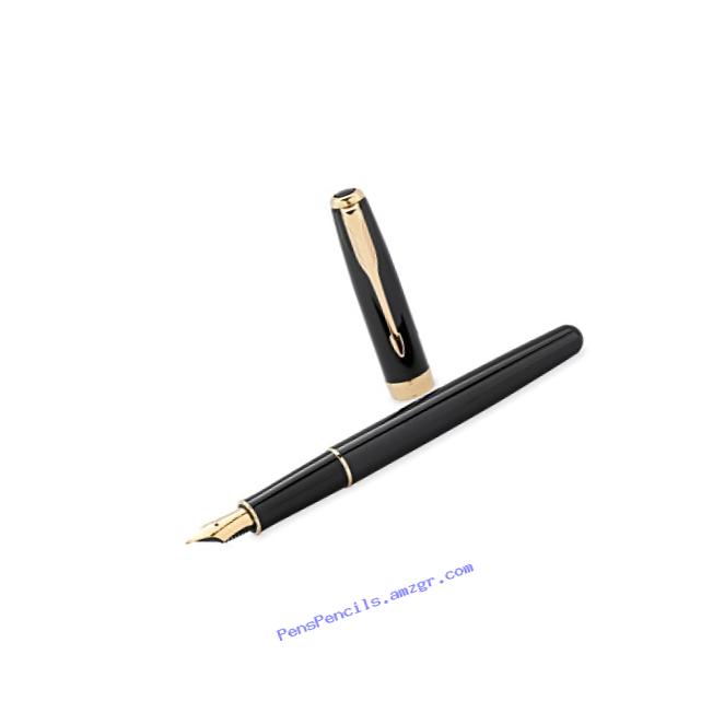 Parker Sonnet Black Lacquer with Golden Trim, Fountain Pen, Medium nib with Black ink (S0808710)