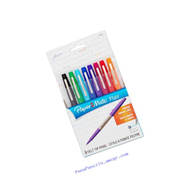 Paper Mate Flair Porous-Point Felt Tip Pen, Ultra-Fine, Core Colors, 8-Count