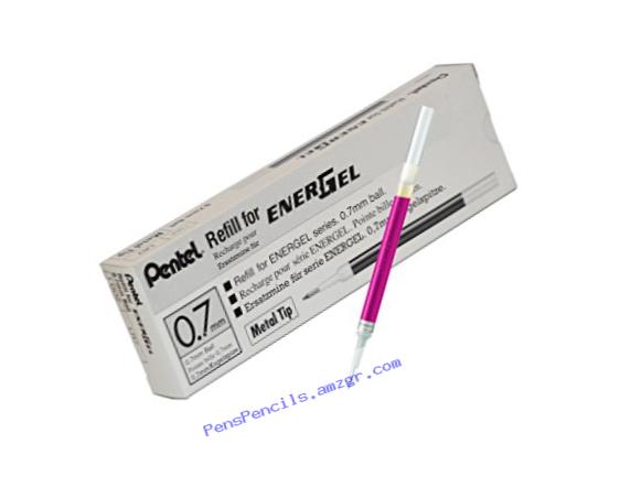 Pentel Refill Ink for EnerGel and Lancelot Gel Pen, 0.7mm Metal Tip, Pink Ink, Pack of 12 (LR7-P)