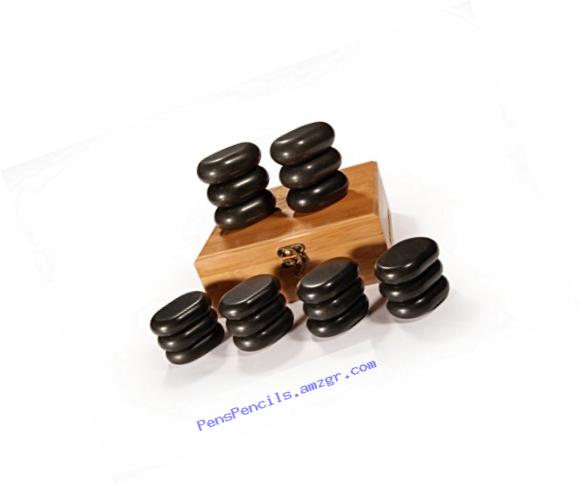 Master Massage 18 Pieces Mini Body Massage Hot Stone Set with Bamboo Box, Black