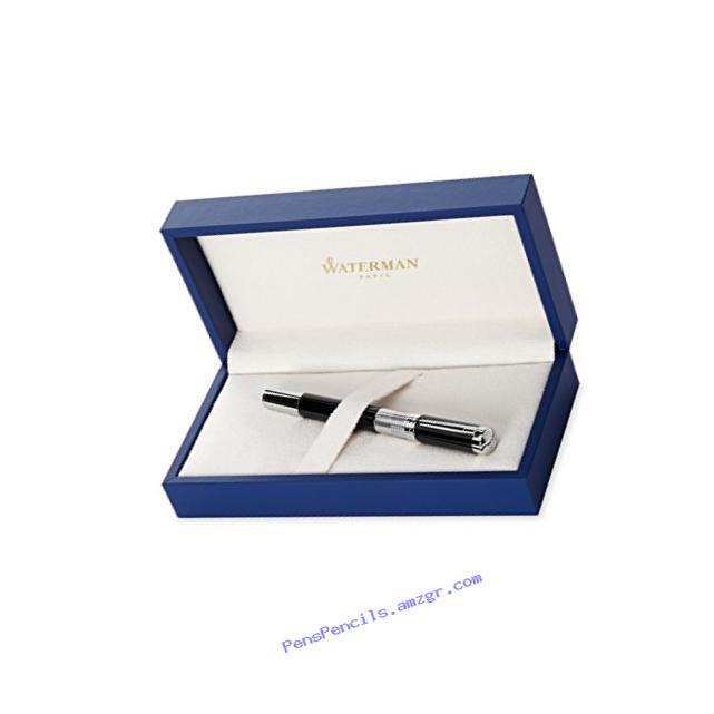 Waterman Elegance Black, Fountain Pen with Medium solid gold nib and Blue ink (S0891410)