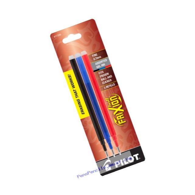 Pilot FriXion Gel Ink Pen Refill, 3-Pack for Erasable Pens, Fine Point, Black/Blue/Red Inks (77335)