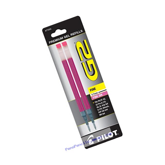 Pilot G2 Gel Ink Refill, 2-Pack for Rolling Ball Pens, Fine Point, Pink (77253)