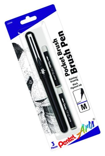 Pentel Arts Pocket Brush Pen, Includes 2 Black Ink Refills (GFKP3BPA)