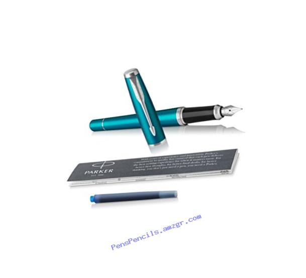Parker Urban Fountain Pen, Vibrant Blue, Medium Nib with Blue Ink Refill, Gift Box (1931602)