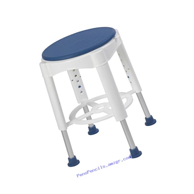 Drive Medical Bath Stool With Padded Rotating Seat, White with Blue Seat