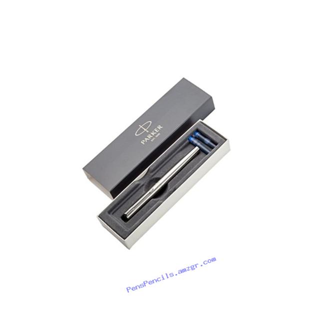 PARKER Jotter Fountain Pen, Stainless Steel with Chrome Trim, Medium Nib, Blue Ink, Gift Box (1955311)