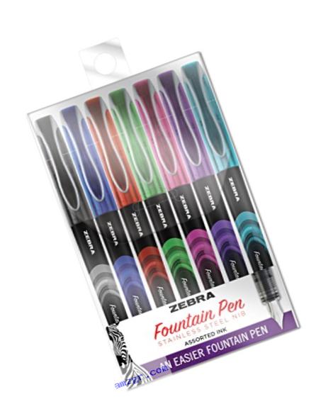 ZEBRA PEN Pen Fountain Pen, Black, Blue, Red, green, Purple, TURQUOISE, Pink, 7-Count (48307)