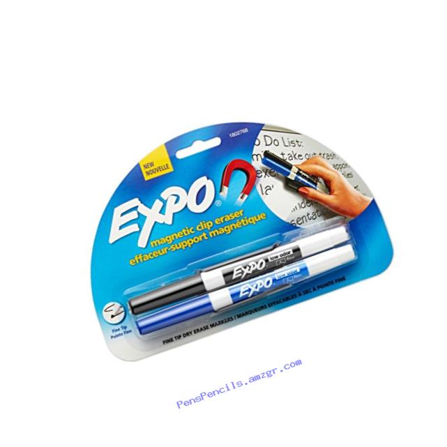EXPO Low-Odor Dry Erase Markers, Fine Tip, 2-Count with Magnetic Clip Holder
