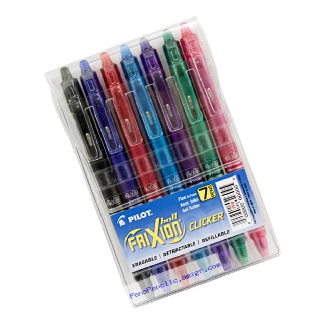 Pilot FriXion Clicker Retractable Erasable Gel Pens, Fine Point, Assorted Color Inks, 7-Pack (31472)