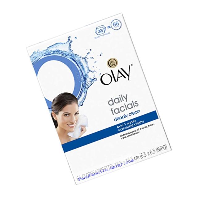 Olay Daily Facials Soap-Free Eye Makeup Remover and 4-In-1 Water Activated Facial Cleanser Cloths, Deeply Clean 66 Count