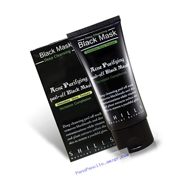 SHILLS Blackhead Remover,Pore Control, Skin Cleansing, Purifying Bamboo Charcoal, Peel Off Facial Black Mask, Peel Activated Black Mud Oily Skin peel-off Deep cleaning mask Acne Facial cleansing gel